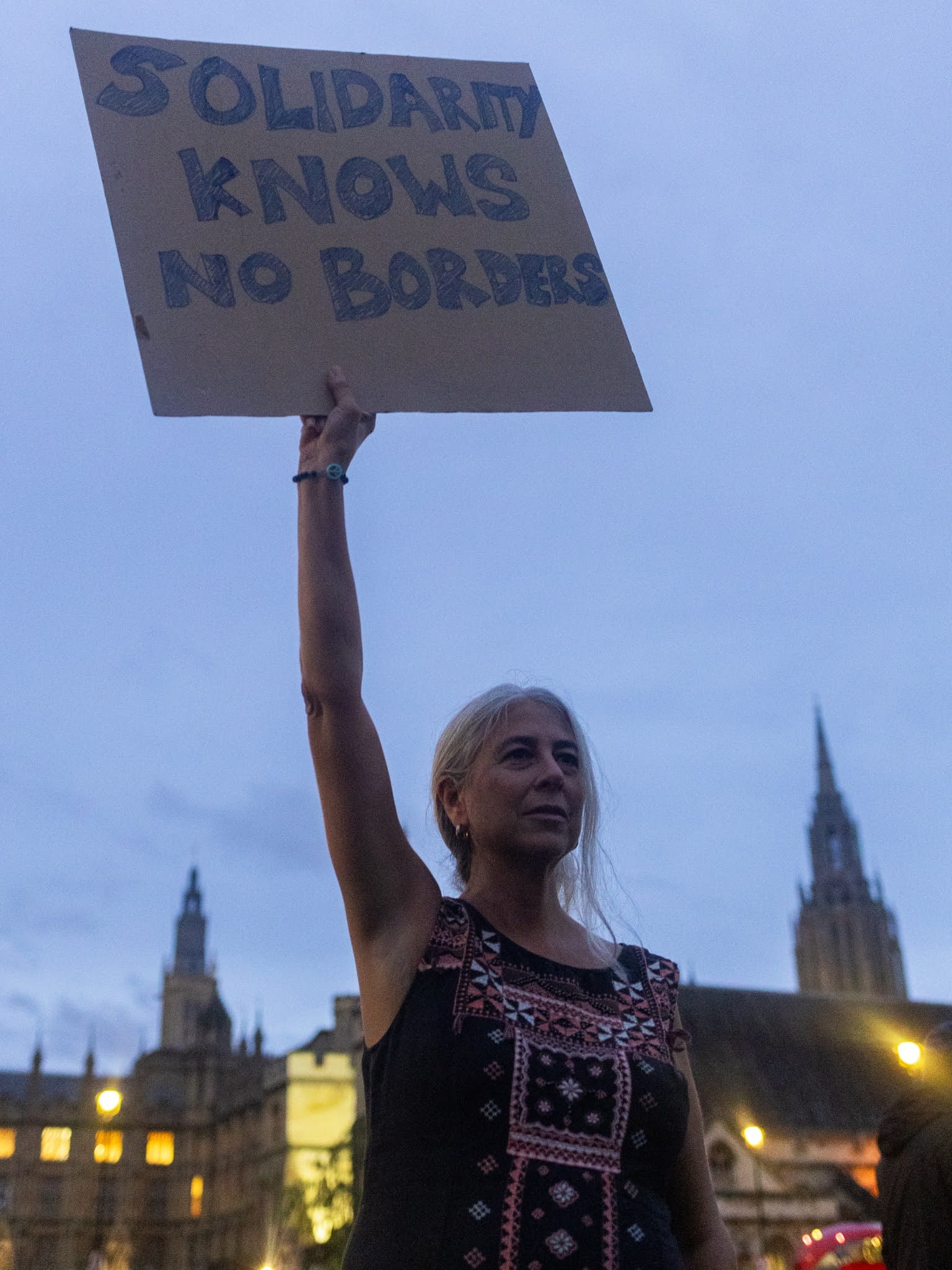 Activists join a rally organised by Na'amod in Parliament Square demanding an end to Israel's genocide in Gaza, 19 October, 2023. Credit: Talia Woodin
