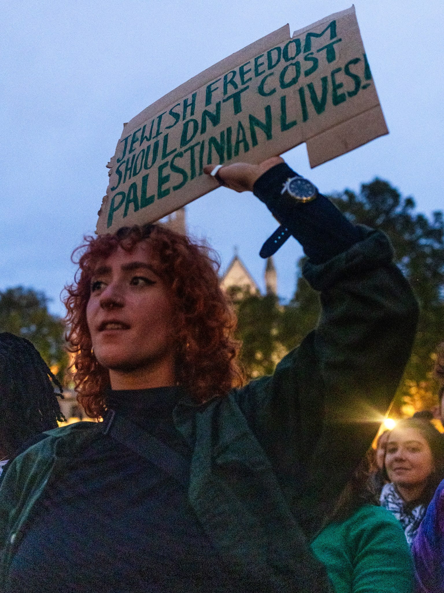 Activists join a rally organised by Na'amod in Parliament Square demanding an end to Israel's genocide in Gaza, 19 October, 2023. Credit: Talia Woodin